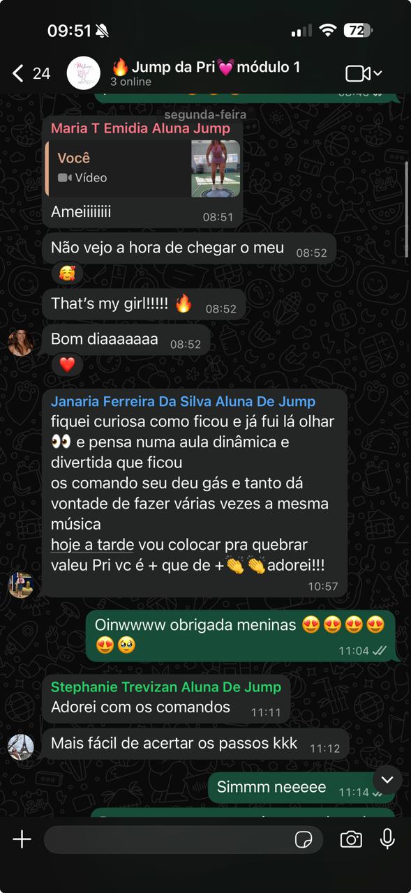 Print de WhatsApp: "Ameiii" · "Não vejo a hora de chegar o meu" · "That's my girl!"